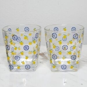 2 caravella limoncello lowball glasses tumblers lemons w/Caravella logo